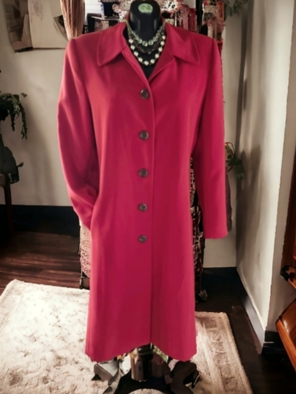 Vintage 80s LA REDOUTE Long Candy Apple Red Lined Dress Coat Size 8 🇨🇦